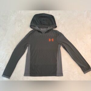 Under Armour Boys Loose Fit HeatGear Lightweight Gray Hoodie With Orange Detail